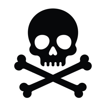 Skull and crossbones symbol, iconic danger warning, poison alert, biohazard sign, piracy emblem, vector illustration