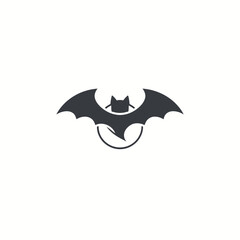 Fototapeta premium Stylized black bat silhouette with spread wings inside a circle, gothic symbol, halloween icon