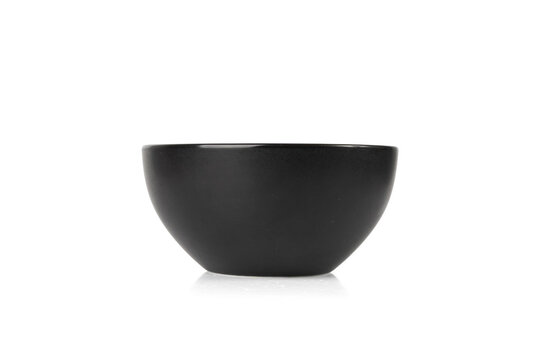 Empty bowl isolated, black plate banner, dark porcelain dish mockup, kitchen template