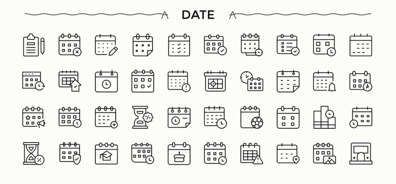 Date And Time modern icon set. Thin icons set. Editable stroke. Vector collection. Stopwatch icon set. Pack of schedule, watch, day, stopwatch, time and more.