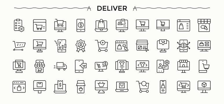 Delivery icon set. Distribution modern thin line style icons. Minimal thin line web icons set. Courier modern icon set. Vector illustration.