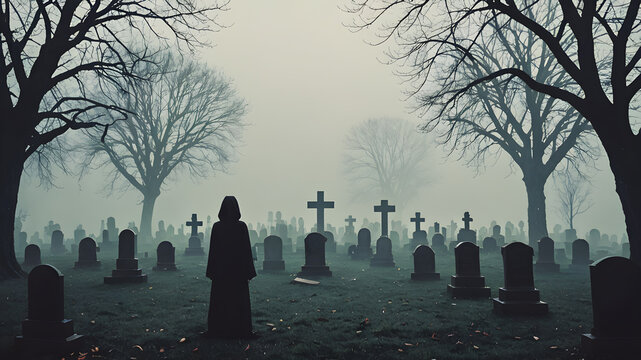 Graveyard fear, panic disorder, Psychology, solitude, fear or mental health problems concept. Depressed Person suffering from severe fear.