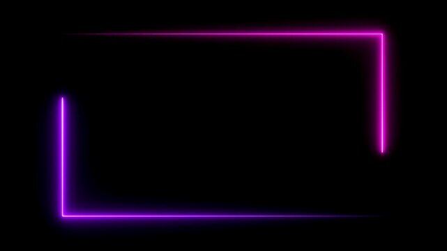 Seamless loop animated rectangle picture frame with two tone neon color 4K video motion graphic isolated on transparent background. Futuristic light effect for overlay element.
