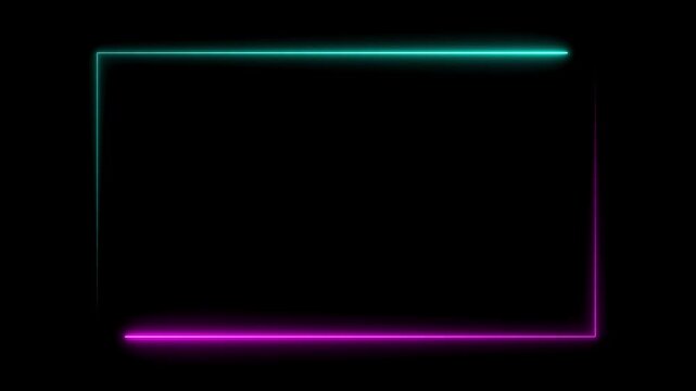 Seamless loop animated rectangle picture frame with two tone neon color 4K video motion graphic isolated on transparent background. Futuristic light effect for overlay element.