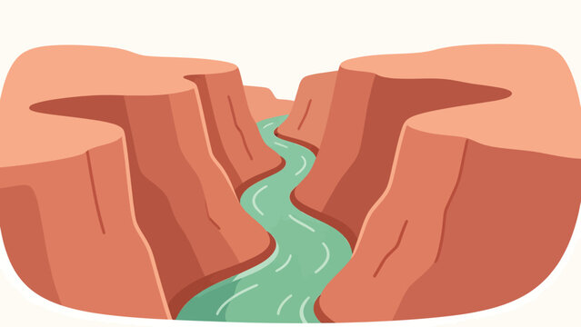 Flat vector illustration of a winding river flowing through deep orange canyon walls