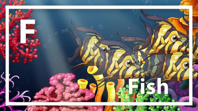 Animated School of Tropical Fish Swimming Through a Vibrant Coral Reef