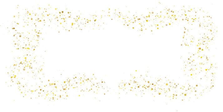 Festive rectangular frame made of scattered golden confetti particles