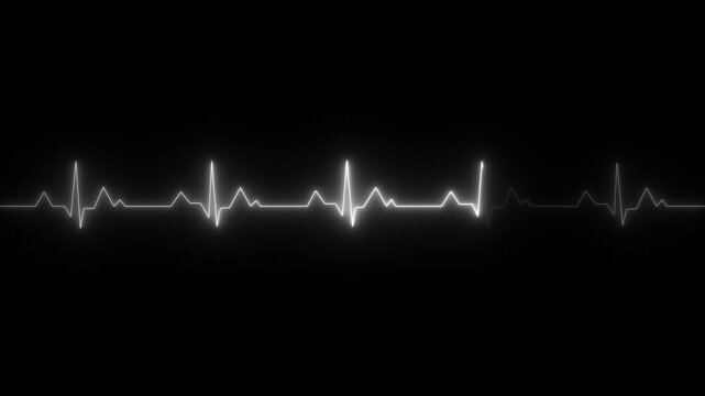 white-colored neon ecg heartbeat line o neon pulse on black background futuristic health technology concept.