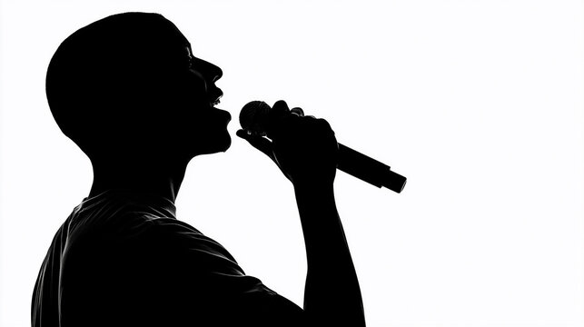 Silhouette of Male Singer Holding Microphone Isolated