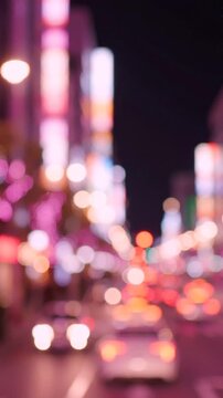 A Blurred Glimpse of a Vibrant Nighttime Cityscape Filled with Colorful Neon Lights and Busy Traffic, Capturing the Energetic Essence of Urban Life After Dark