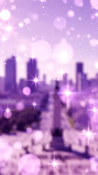 A Dreamy Glimpse of a Cityscape Bathed in Soft Purple Hues and Sparkling Bokeh Effects, Capturing the Essence of Urban Beauty and Serenity