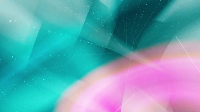Abstract futuristic teal digital technology background featuring geometric perspective planes a glowing light source and floating network data points