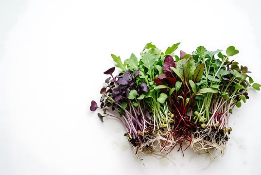 Fresh microgreens bunch on white background, Healthy Eating and Organic Farming concept