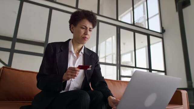 Stressed Businesswoman Facing Credit Card Payment Trouble