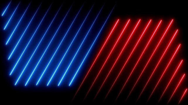 Blue and Red Neon Diagonal Light Lines on Dark Black Background Featuring Abstract Glowing Geometric Stripe Pattern and Futuristic Digital Design