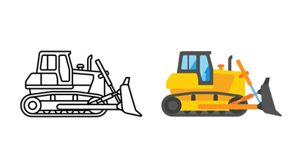 Bulldozer Illustration Black Outline And Yellow Colored Vector Design © Kaium
