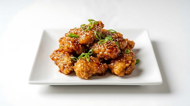 Crispy fried chicken wings glazed with spicy orange sauce and topped with green onion and sesame. general tso chicken