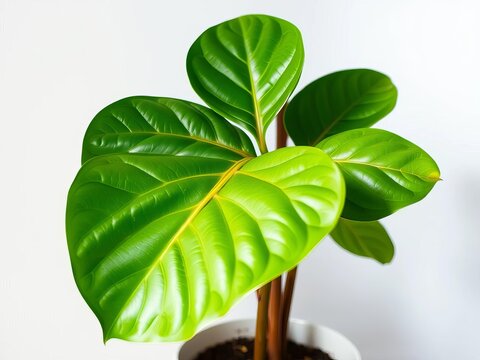 Tall fiddle leaf fig plant in a white pot with natural texture and slight wear, Home Decor, Greenery