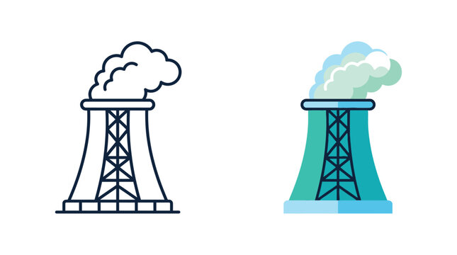 Cooling Tower Illustration Flat Vector Design With Teal And White Tones