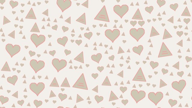 Romantic Patterned Background with Hearts and Triangles
