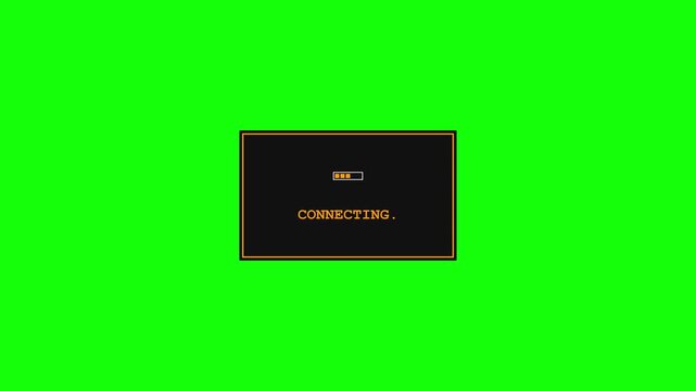 Retro Arcade Connecting Screen With Loading Bar and Insert Coin Text Overlay on Green Screen Background