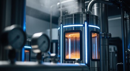 Obraz premium Hightech catalyst activation furnace for carbonneutral ekerosene production emitting controlled heat to promote ecofriendly fuel catalyst transformation.