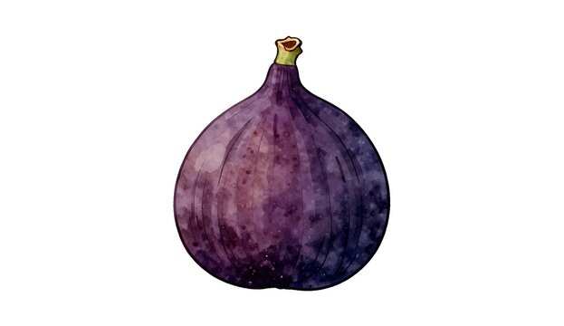 Minimalist watercolor whole fig illustration isolated on white background. Hand-painted organic purple fig fruit artwork.