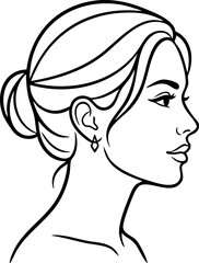 Elegant black and white line art profile portrait of woman with classic bun hairstyle, portrait © RINA