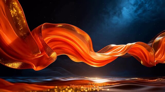 Flowing orange fabric in dark space