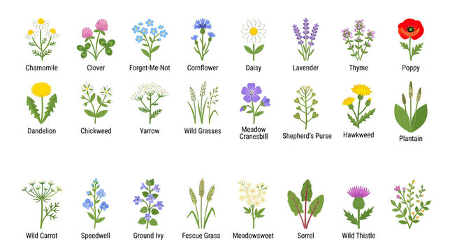 Collection of Hand-Drawn Wildflowers and Grasses