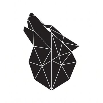 Geometric Wolf Head Graphic: A stylized black geometric wolf head, composed of sharp lines and polygons, howls with an abstract representation of wild spirit and resilience.