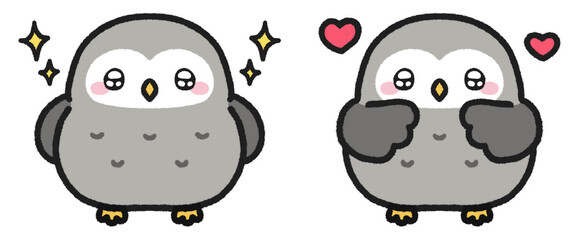 Obraz premium キラキラとした目で嬉しそうなフクロウのイラストセット