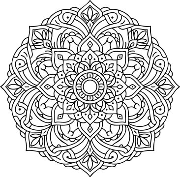 Intricate mandala pattern black and white vector graphic with intricate geometric ornamental