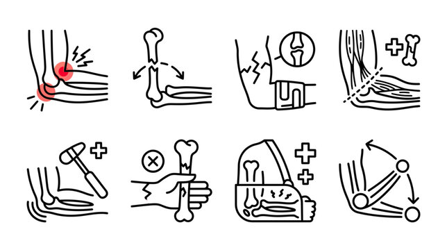 Elbow Injury Icons Set
