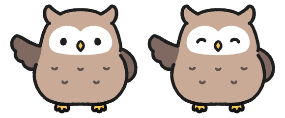 片翼をあげるミミズクのイラストセット © とりあいす