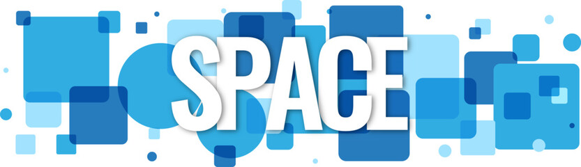 Obraz premium Abstract graphic banner showcasing the word space written in white letters over blue square patterns