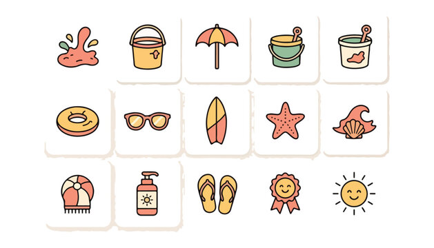 Premium Modern Outline Boryeong Mud Festival Educational Illustration Icon Set
