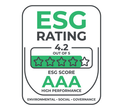 Esg rating performance badge with stars and aaa high performance score label vector, performance