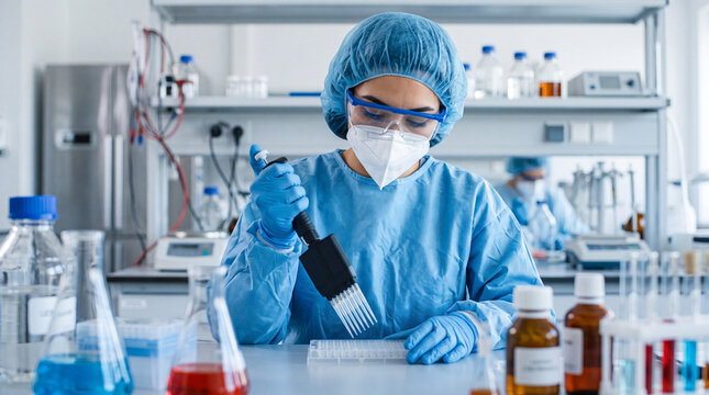 Scientist conducts experiments in a laboratory focusing on research and development of various substances