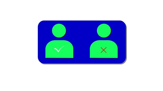 Green user silhouettes with check mark and cross symbols.