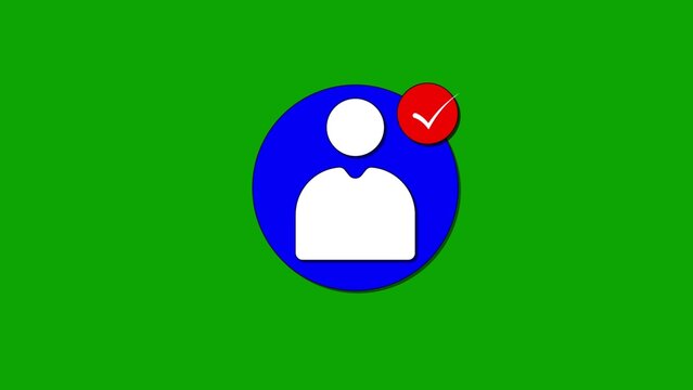Blue user icon with a red checkmark symbol isolated on green background.