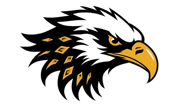 Stylized eagle head mascot in black and gold vector style
