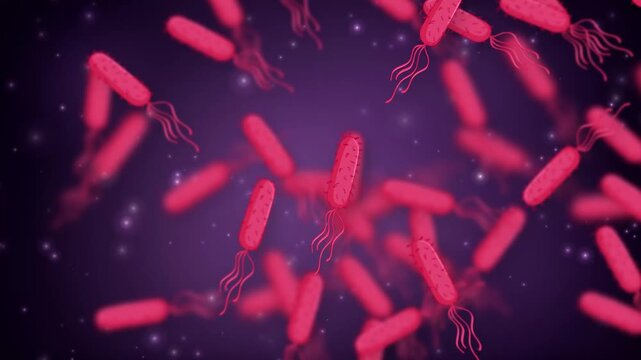 Microscopic View of Floating Pink Bacteria Cells Over Glowing Background