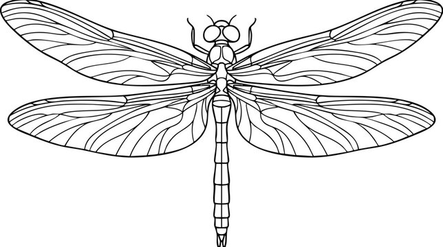 Detailed dragonfly vector line art illustration with dragonfly illustration detailed creature