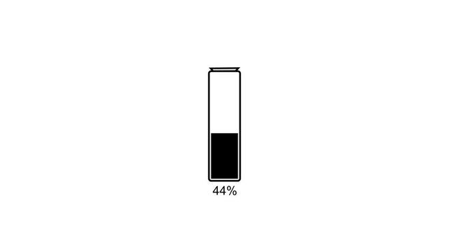 Black battery charge low warning concept.  Loading 0 to 53 percent complete of a low battery icon. White background 4k video. 