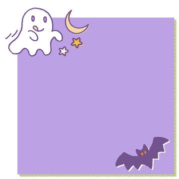 A design for purple sticky notes featuring cute illustrations of ghosts, the moon, stars, and bats