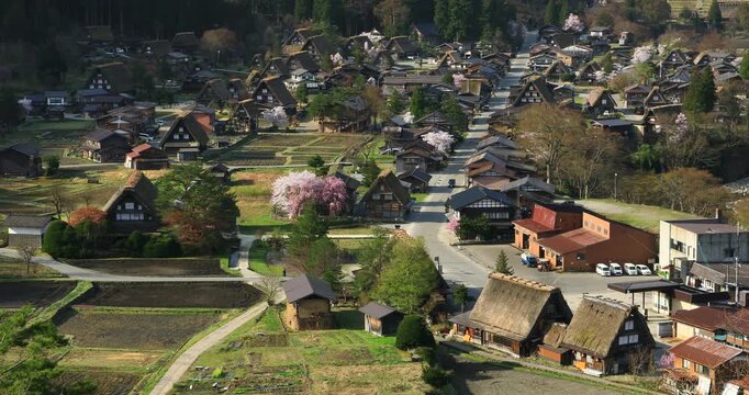 城山天守閣展望台から白川郷の萩町集落