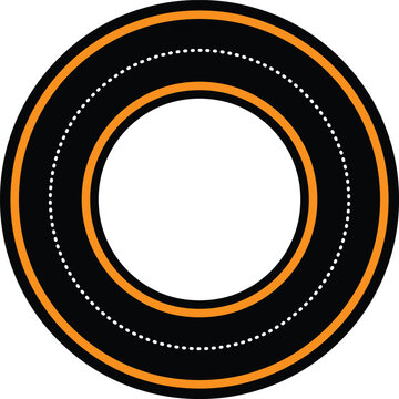 Circular road track vector illustration with orange markings. Round asphalt highway ring showing a continuous loop. Racetrack circuit graphic element on a white background.