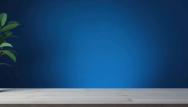 Navy blue studio backdrop, empty table, product display , clean, mockup, promotion