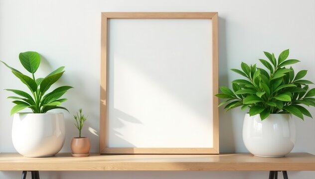 Picture frame plant on wooden shelf, Scandi style , picture, wooden, modern